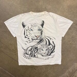 Vintage 90s White Tiger Nature T-Shirt Size XL